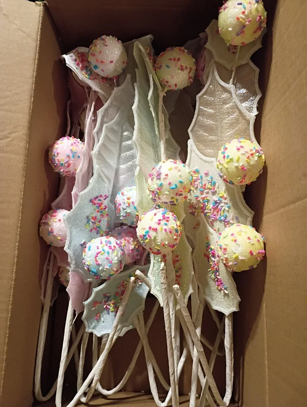 Christmas Party Sprinkle Ball Sprays - Pastel Multi Color Decorative Stems 12 Pc
